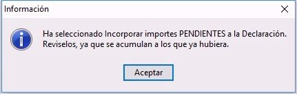 Aviso al finalizar la importación de saldos pendientes de ejercicios anteriores