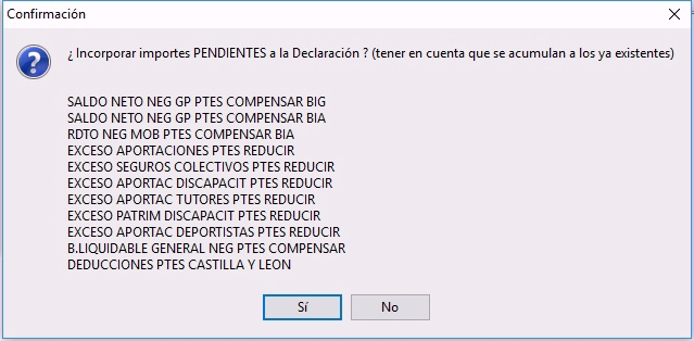 Pregunta relativa a incorporar los saldos pendientes del ejercicio anterior