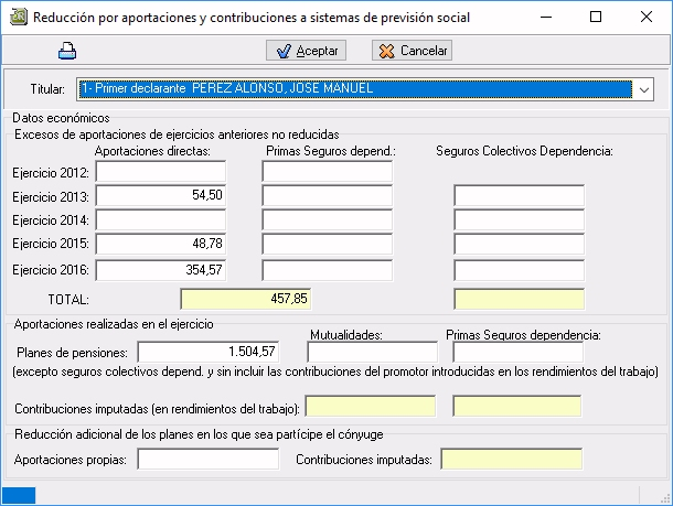 Ventana de introducción de Planes de pensiones