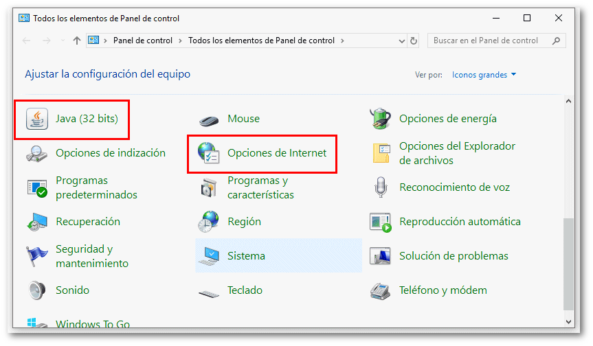 Panel de Control de Windows